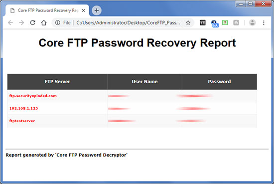 Exported FTP passwords to HTML